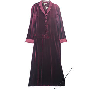 Coldwater Creek Burgundy Velvet Jacket & Long Dress Set Women’s Sz 16 Satin Trim